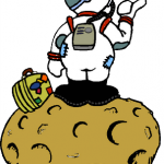 Dessin d'un touriste astronaute avec sa valise sur la lune