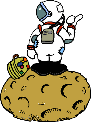 Dessin d'un touriste astronaute avec sa valise sur la lune